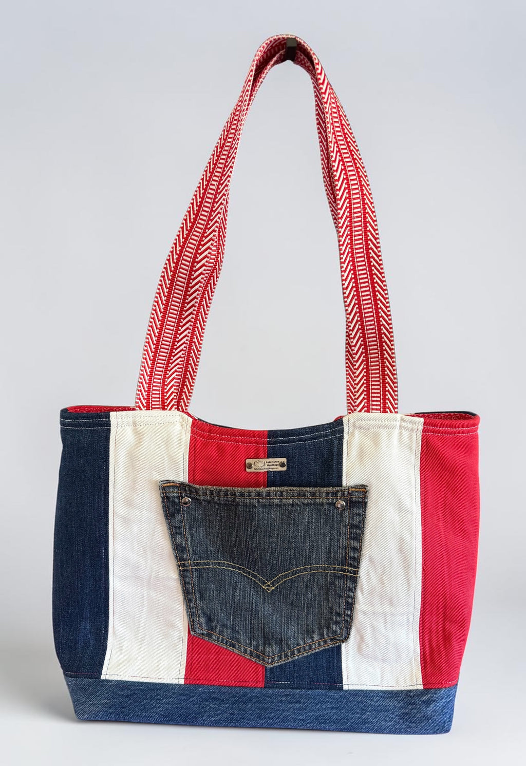 Denim Tote Bag. Red, White, and Blue