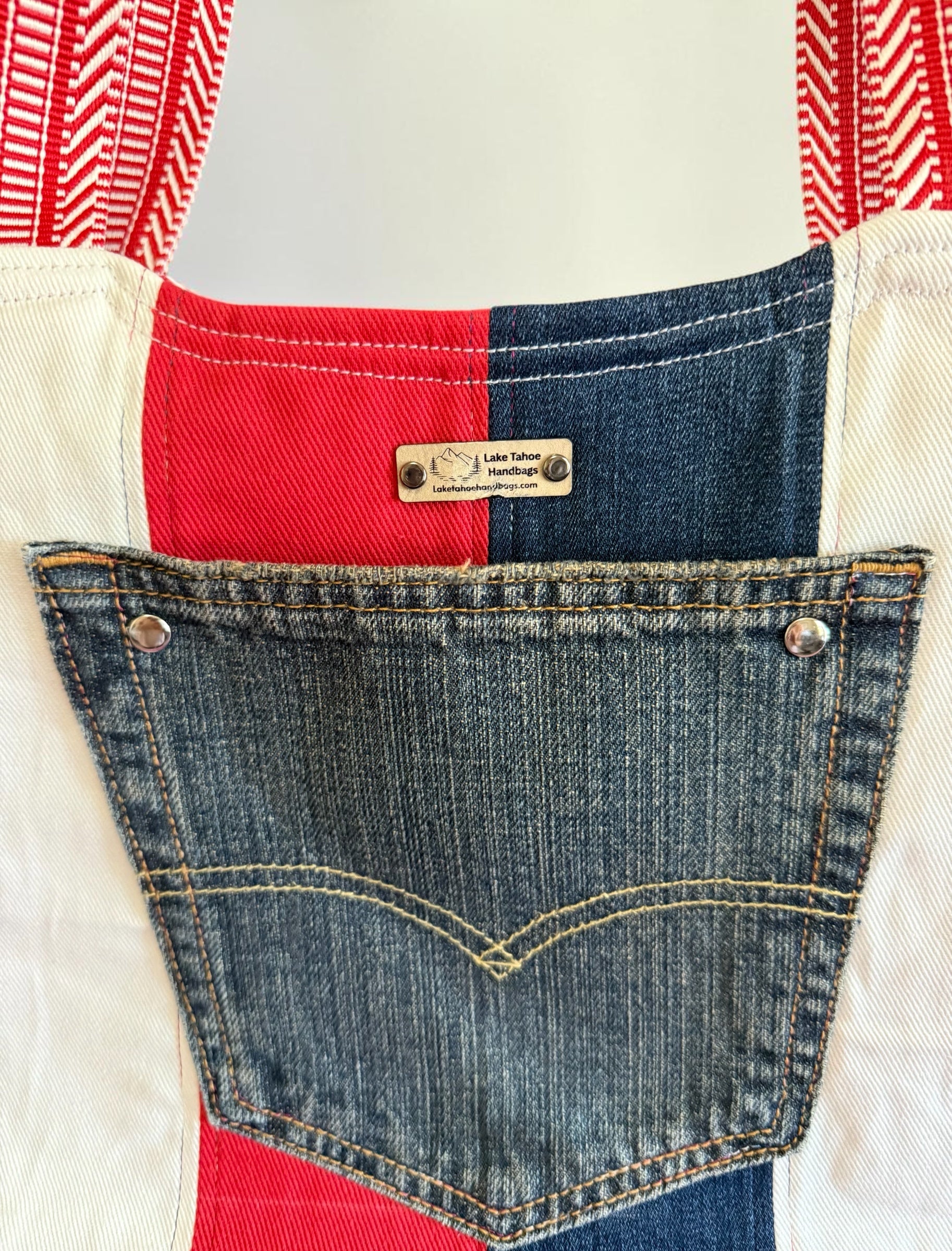 Denim Tote Bag. Red, White, and Blue