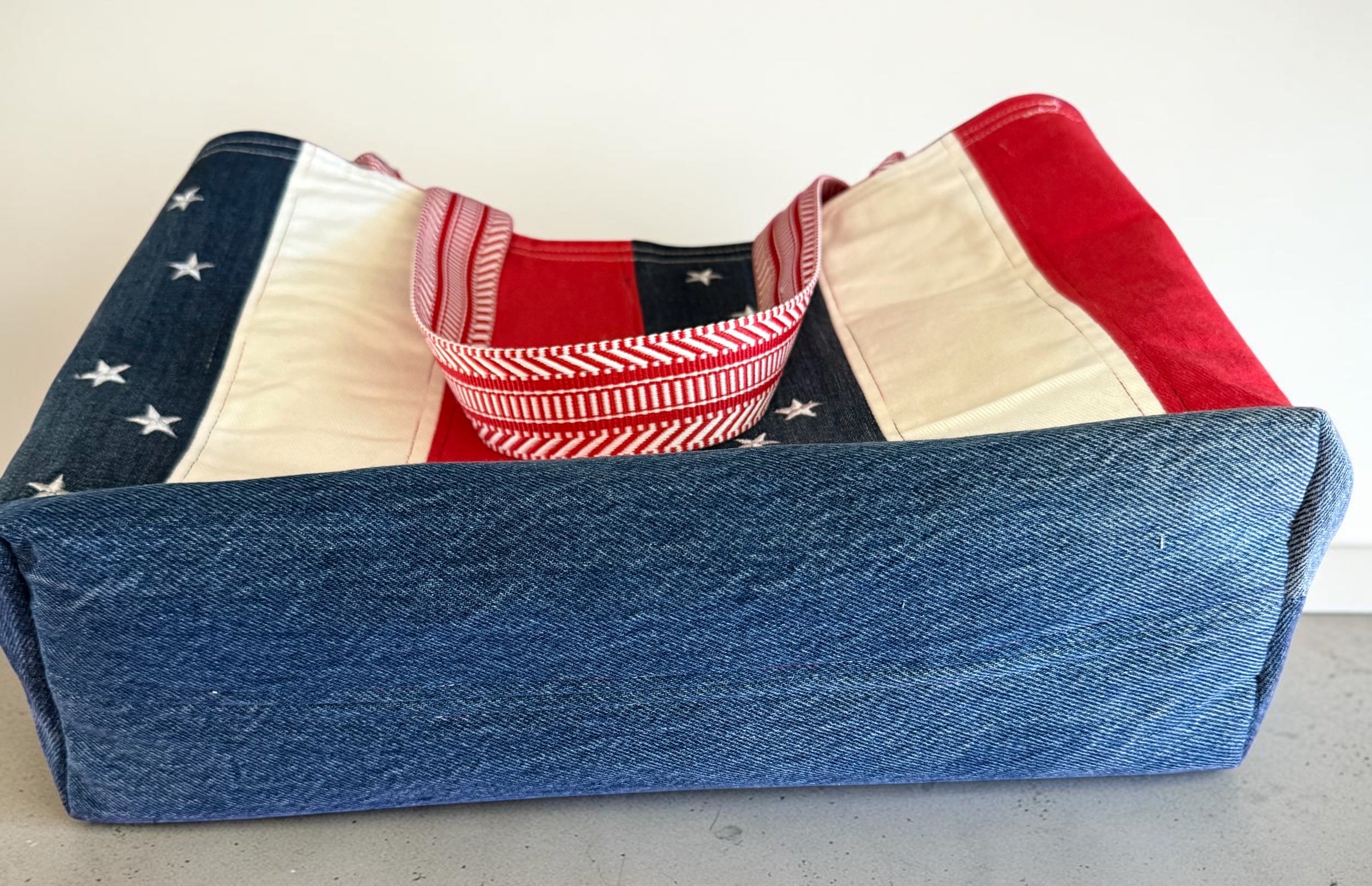 Denim Tote Bag. Red, White, and Blue