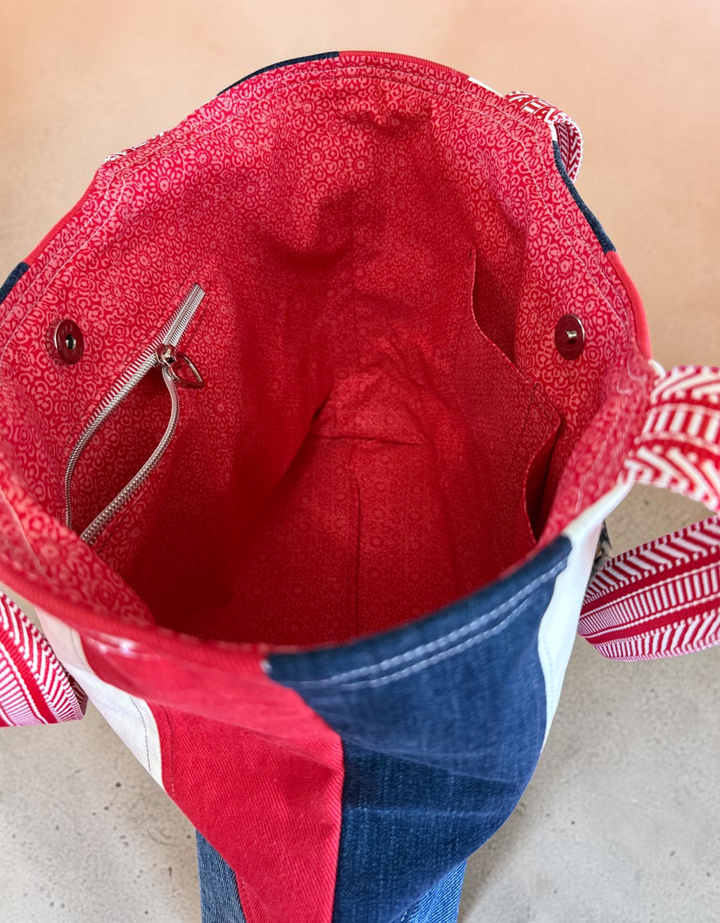 Denim Tote Bag. Red, White, and Blue