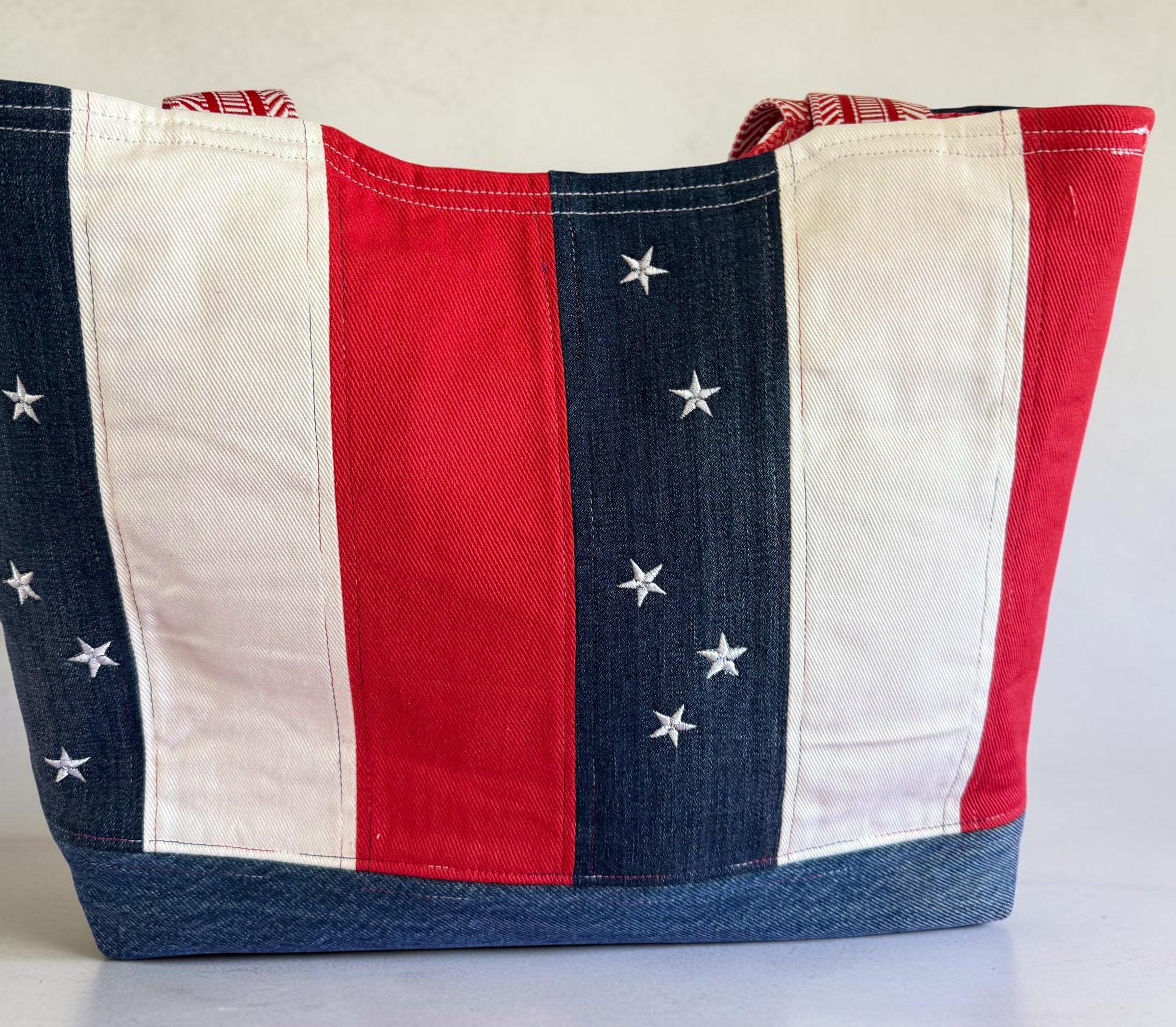 Denim Tote Bag. Red, White, and Blue