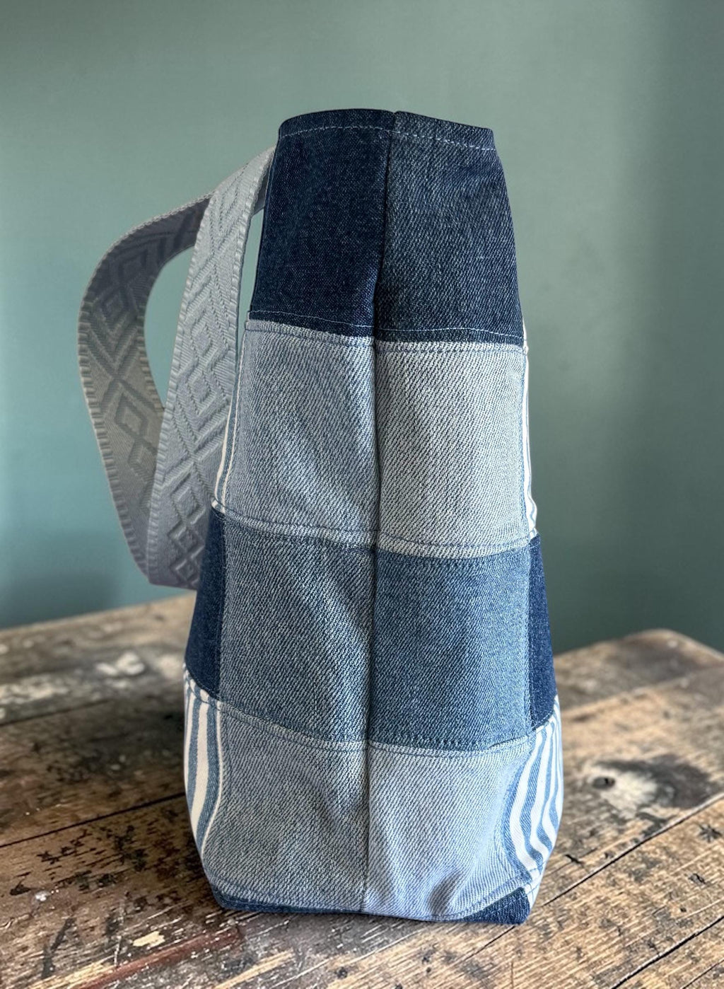 Upcycled Denim Patchwork Tote Bag: Market, Shopping, Beach Carryall