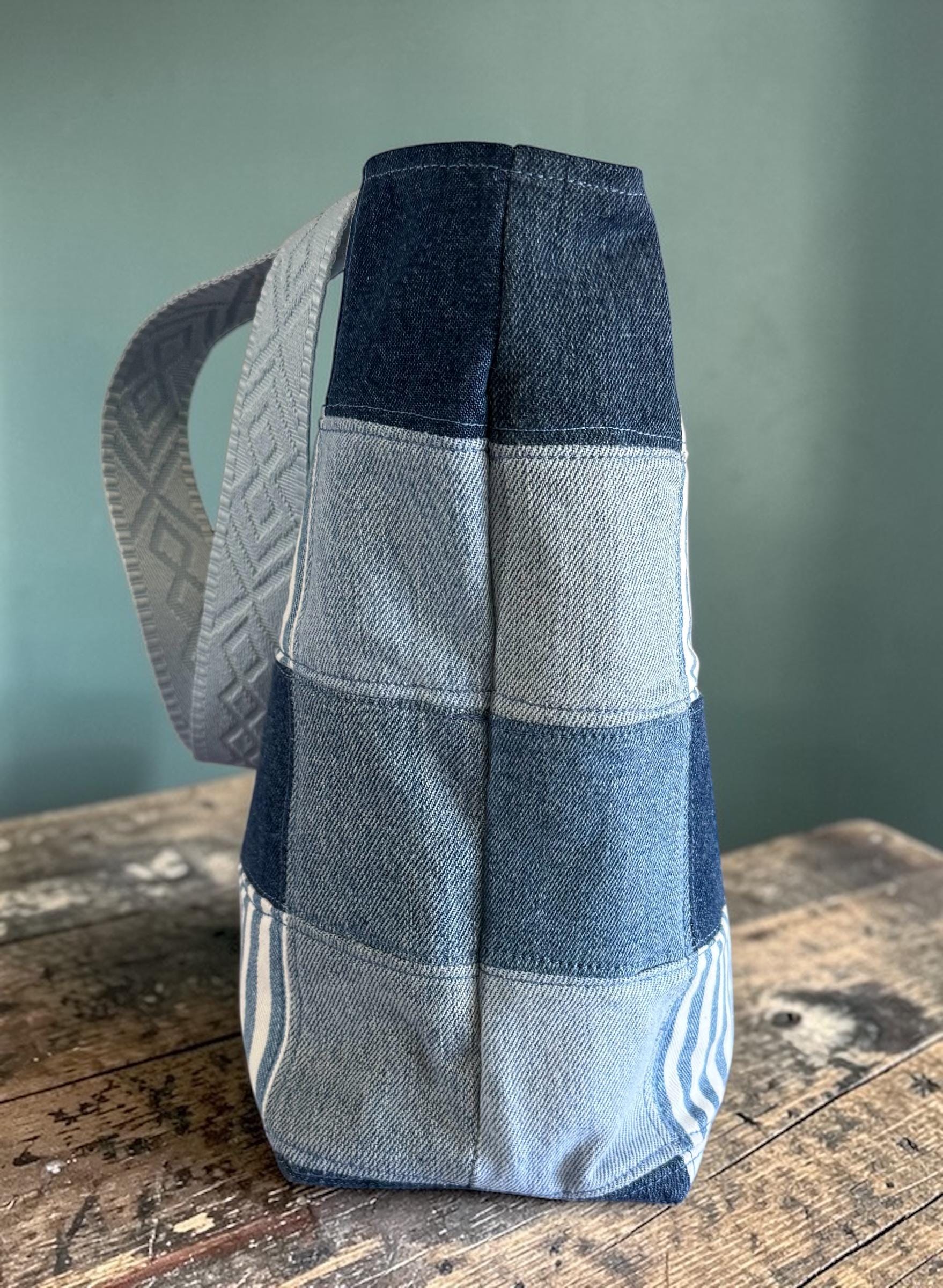 Upcycled Denim Patchwork Tote Bag: Market, Shopping, Beach Carryall