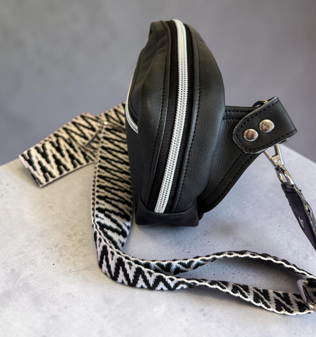 Compact Faux Leather Sling Bag: Crocodile Texture, Zipper Pockets (7.5" x 5.5")