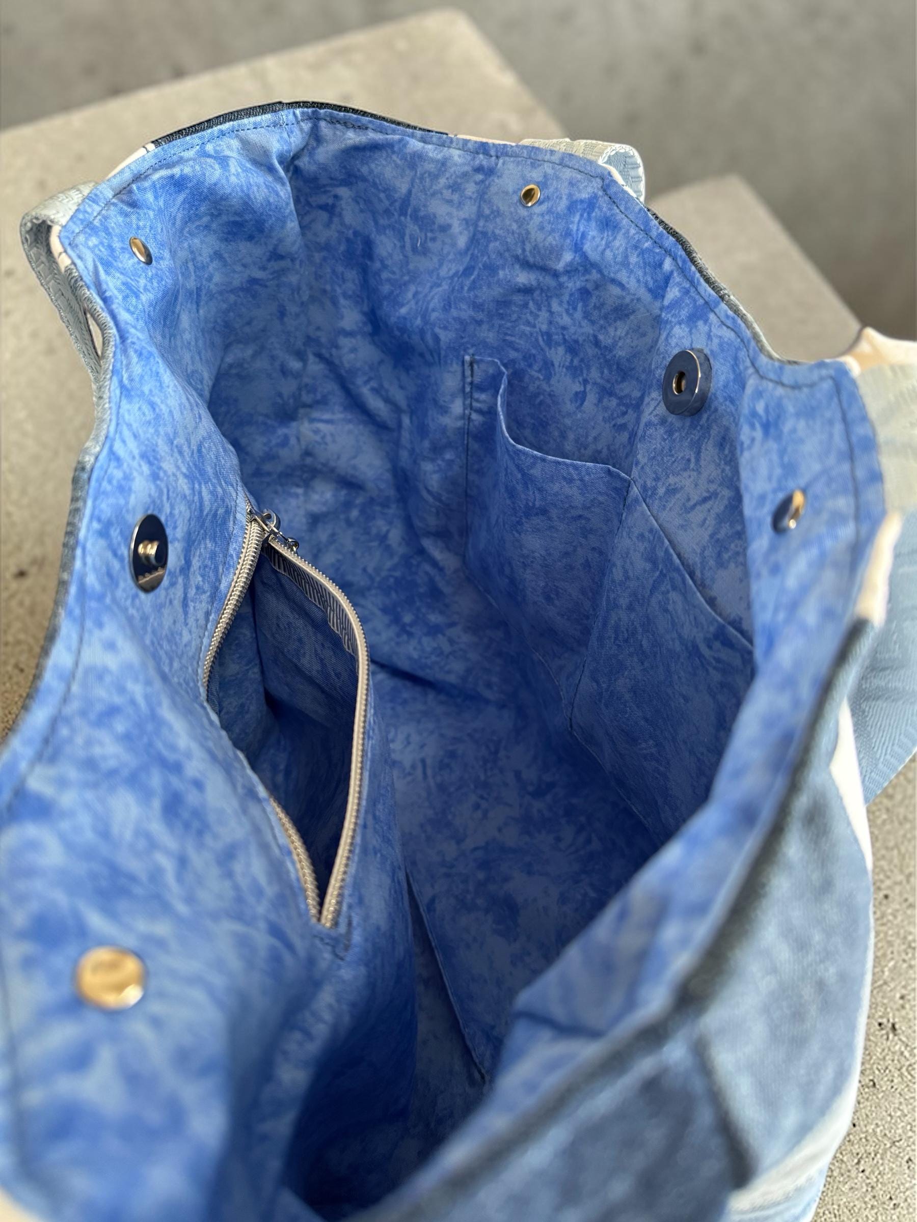 Upcycled Denim Patchwork Tote Bag: Market, Shopping, Beach Carryall