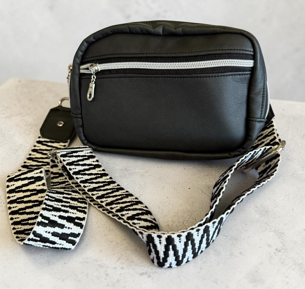 Compact Faux Leather Sling Bag: Crocodile Texture, Zipper Pockets (7.5" x 5.5")