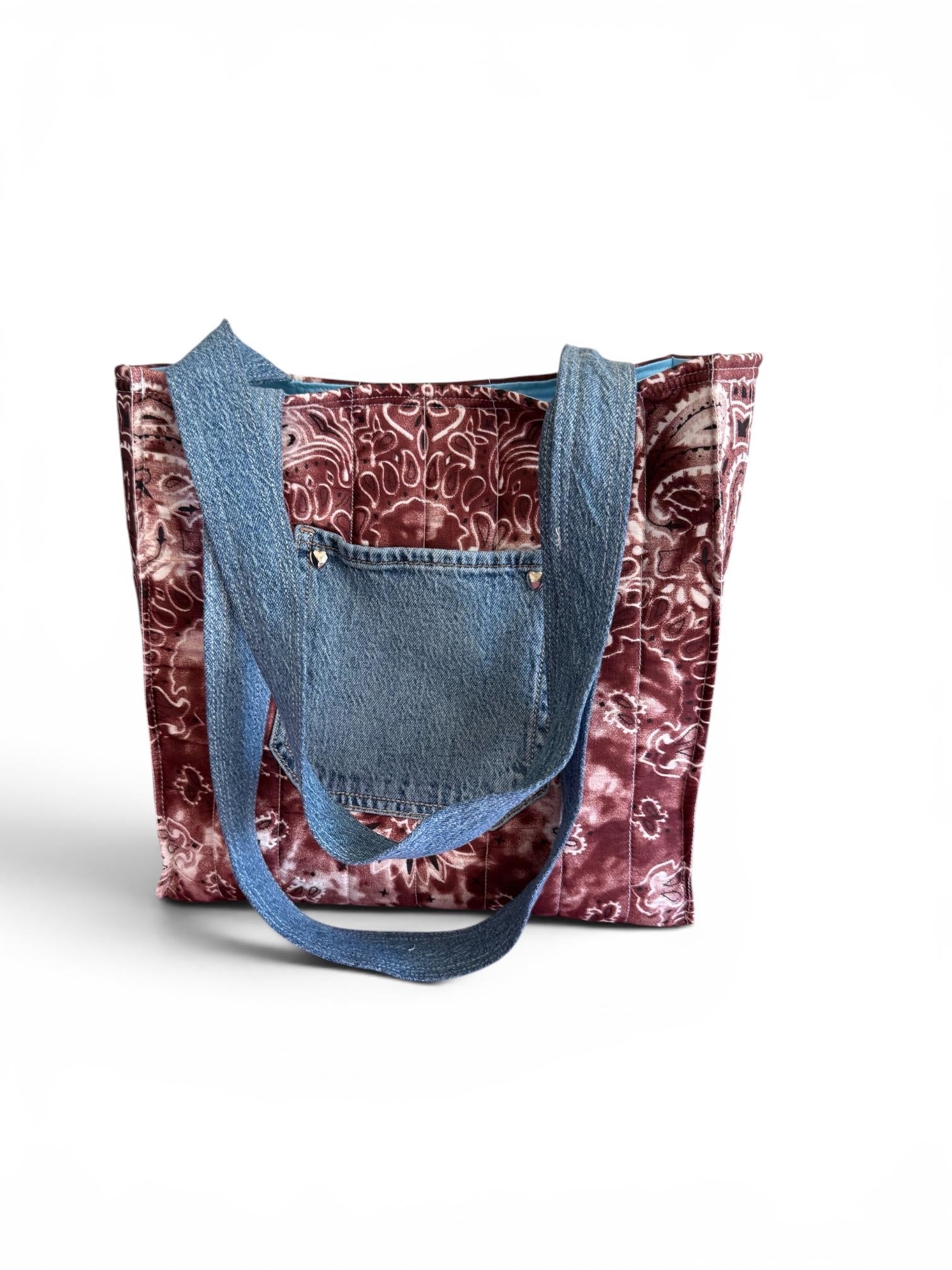 Quilted Bandana Tote Bag Brown