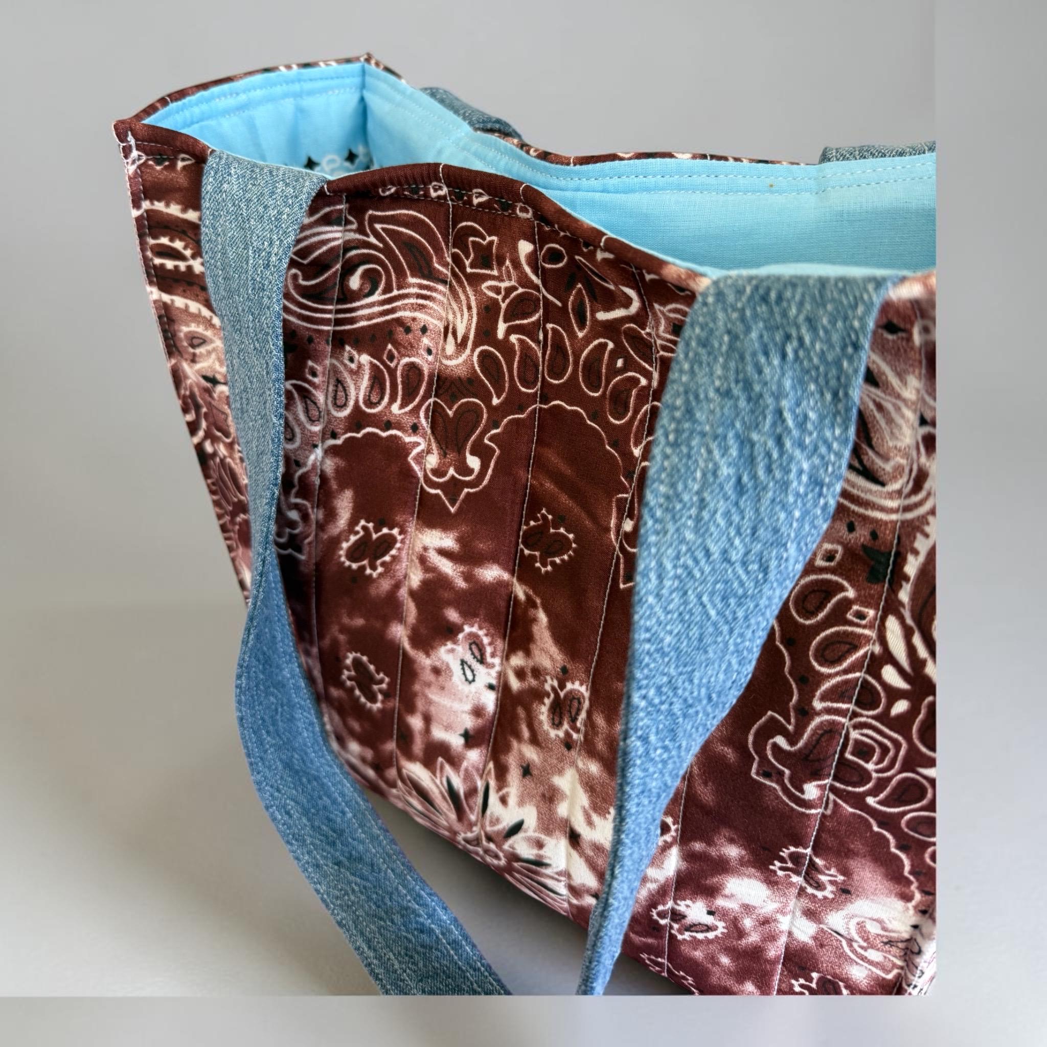 Quilted Bandana Tote Bag Brown