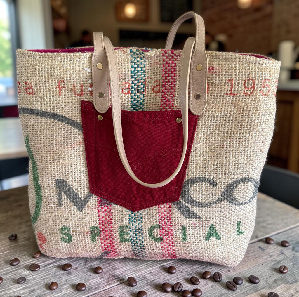 Burlap Coffee Bean tote bag: Handmade Women's Shoulder Bag