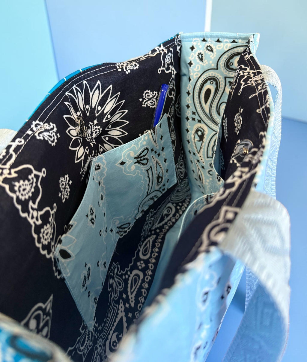 Quilted Bandana Tote Bag Blue