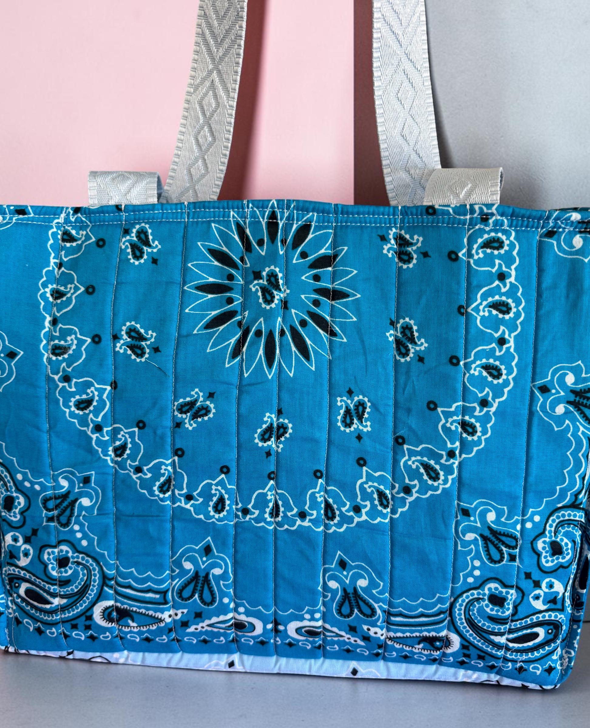 Quilted Bandana Tote Bag Blue