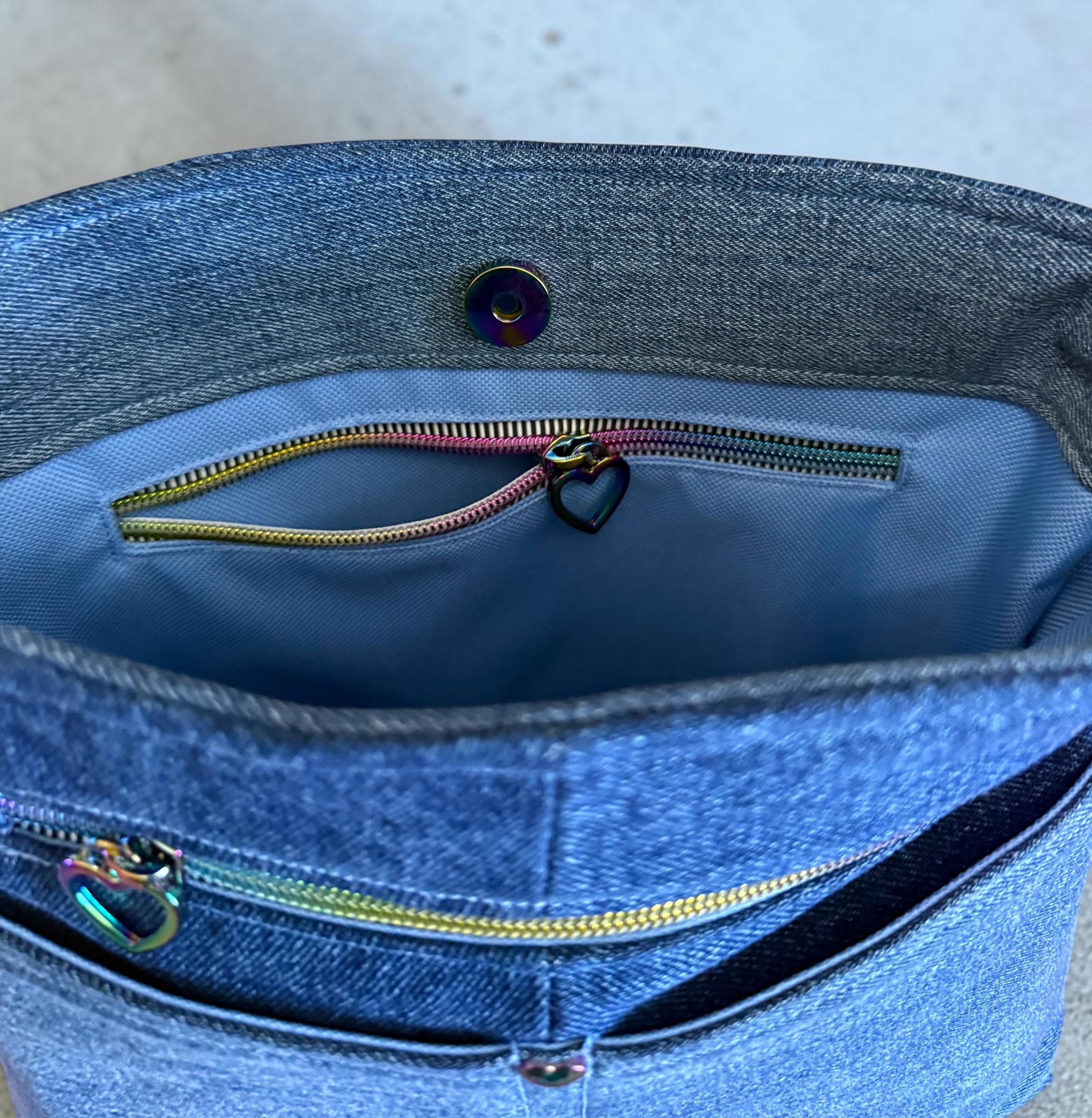 Denim Handbag Crossbody Bag/Shoulder Bag, Blue Rainbow
