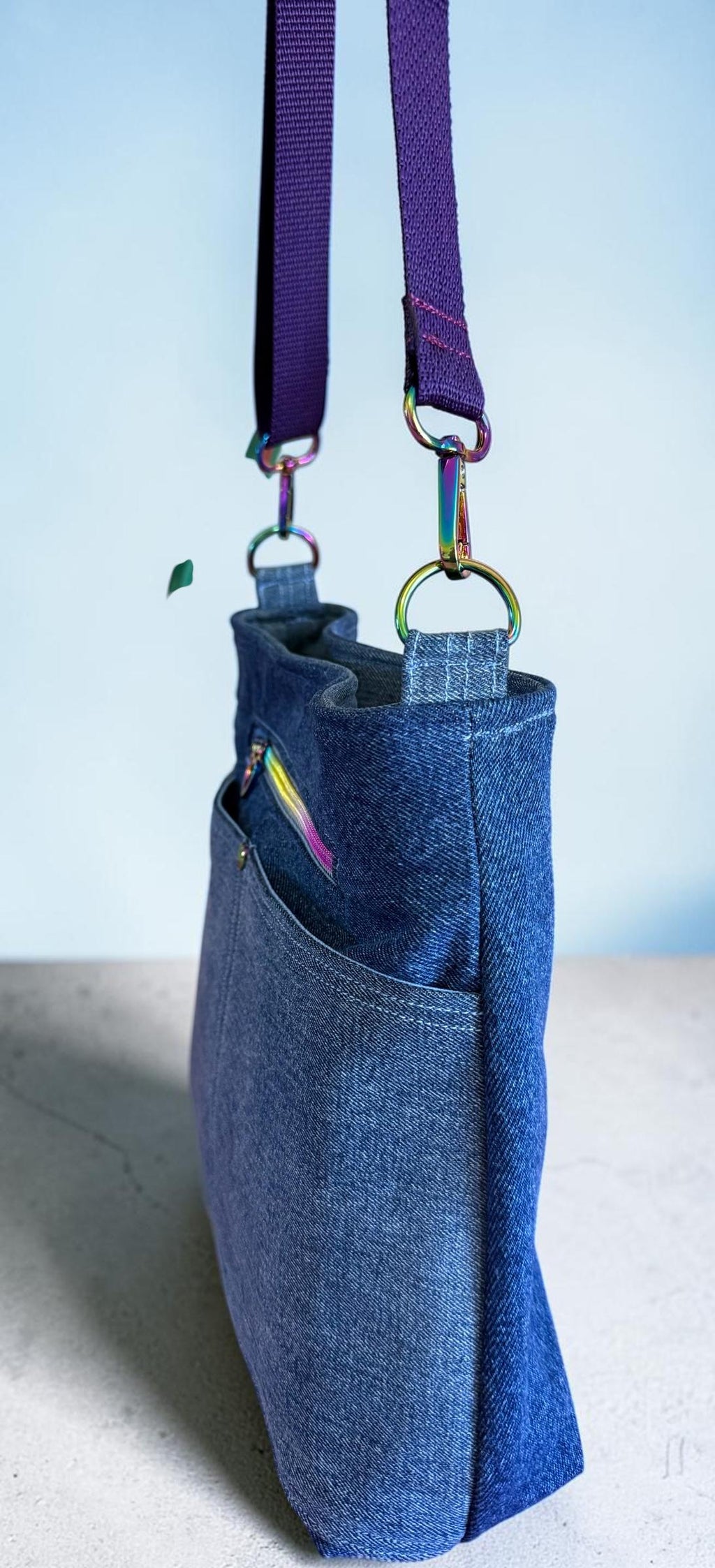 Denim Handbag Crossbody Bag/Shoulder Bag, Blue Rainbow
