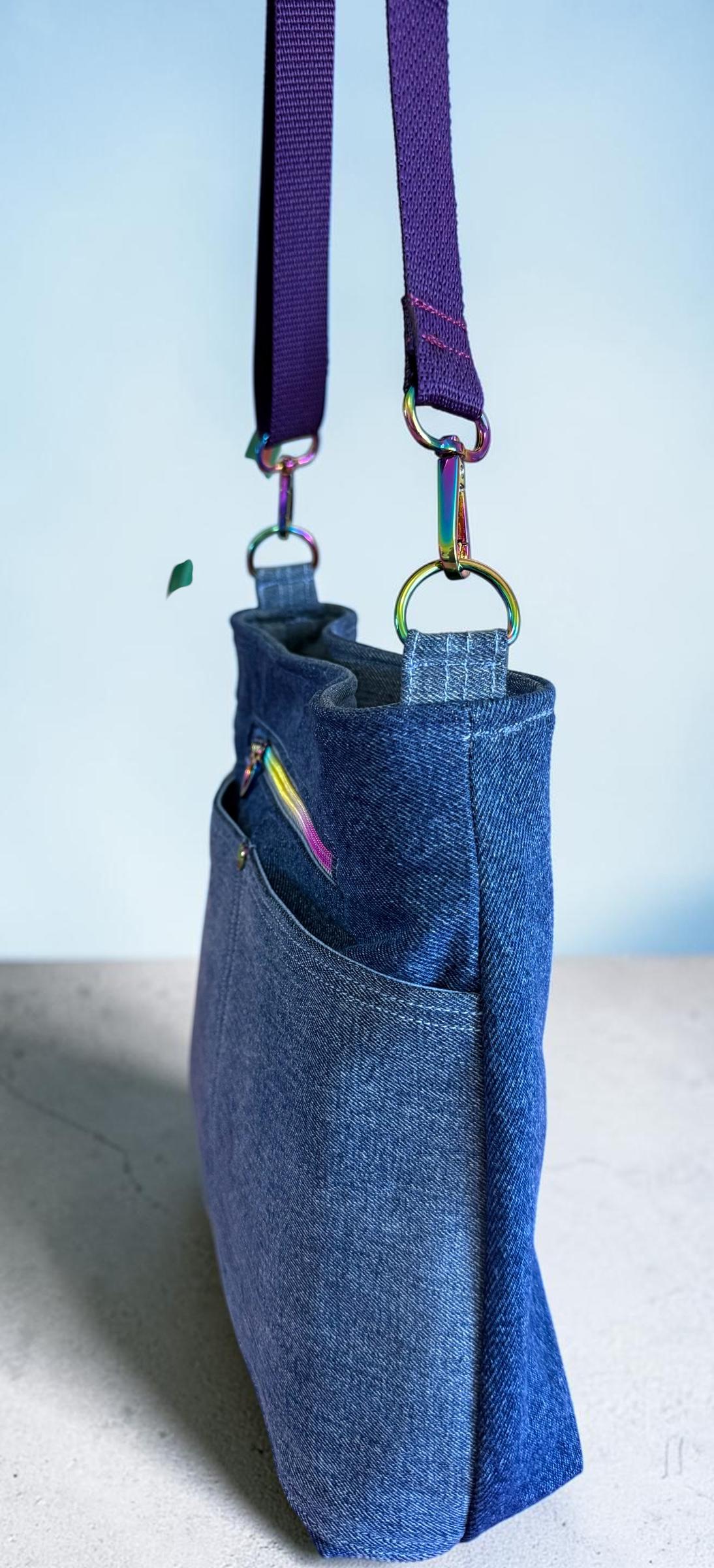 Denim Handbag Crossbody Bag/Shoulder Bag, Blue Rainbow