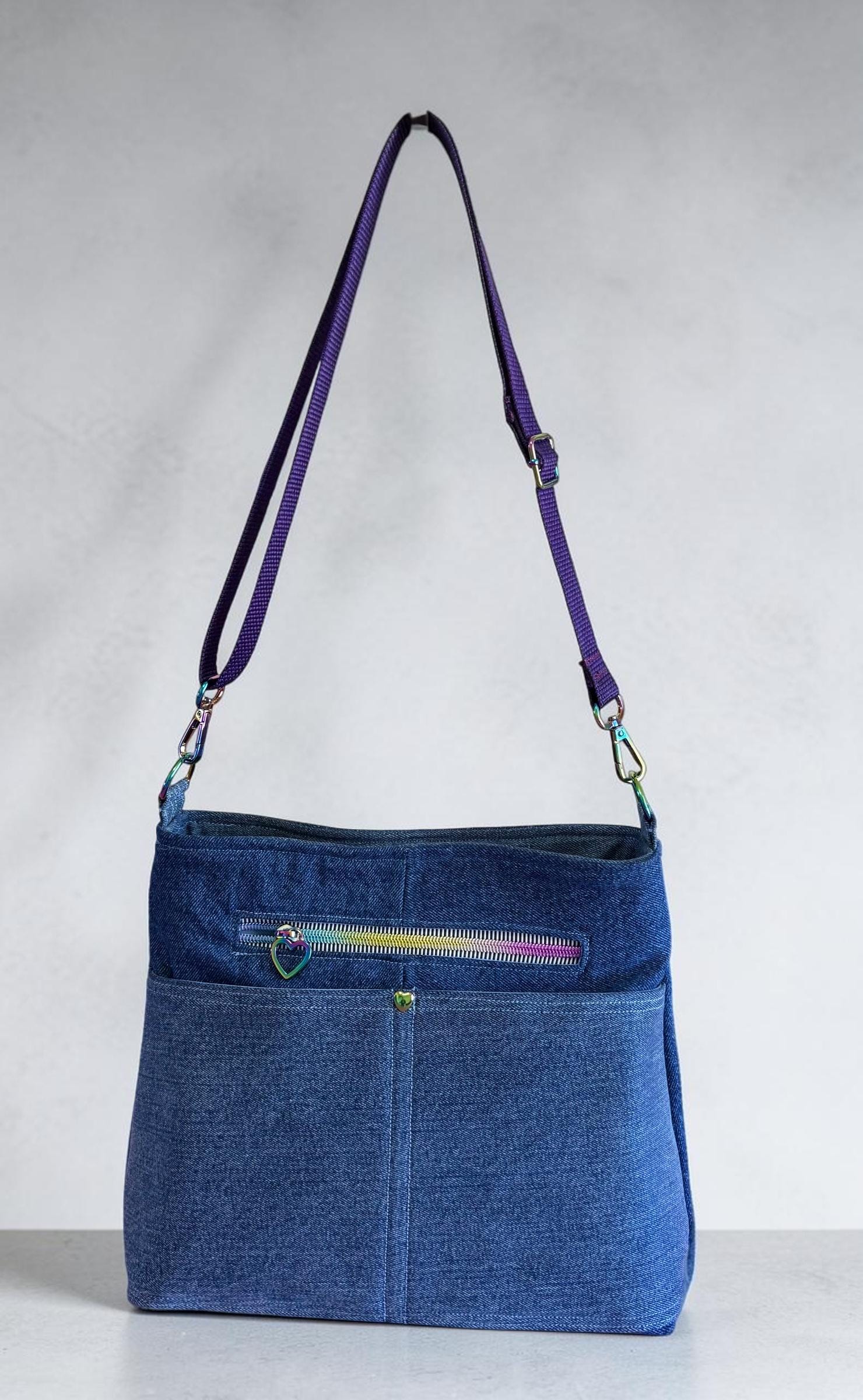 Denim Handbag Crossbody Bag/Shoulder Bag, Blue Rainbow