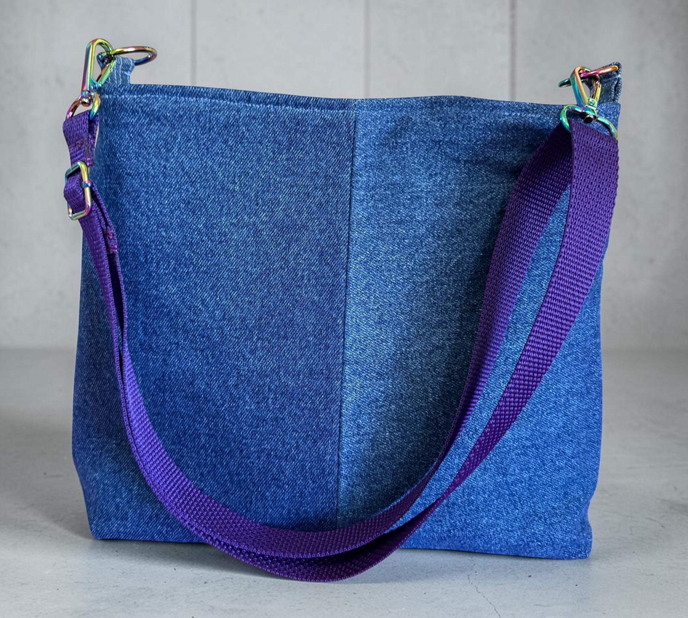 Denim Handbag Crossbody Bag/Shoulder Bag, Blue Rainbow